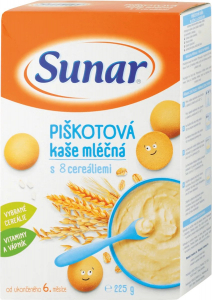 Sunar Piškótová kaša mliečna s 8 cereáliami, 225 g